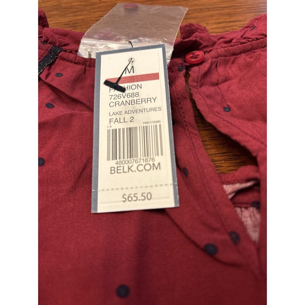 Lake Adventure Women's Rich Red with Swiss Dot Fabric Long Sleeve Top Small NWT - Picture 2 of 3